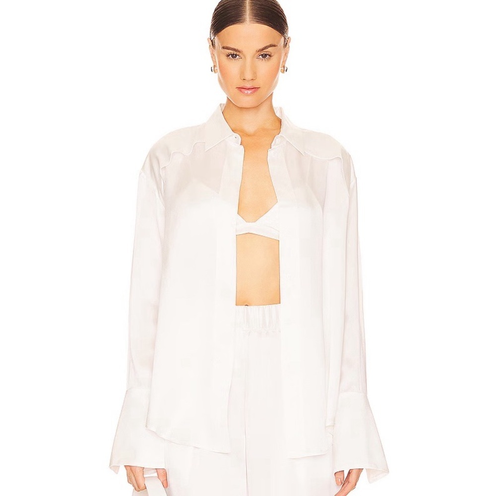 STUDIO AMELIA Molten Yoke Shirt in Ivory Size 4